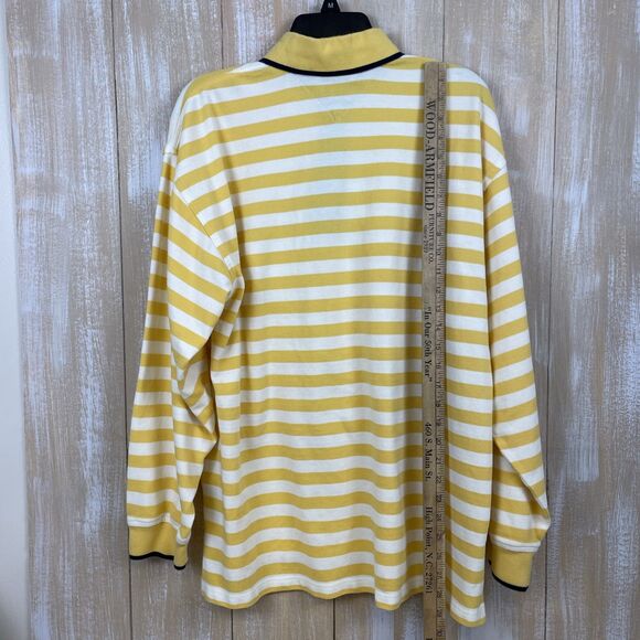 VTG Tommy Hilfiger Mens Long Sleeve Polo Shirt L Yellow Stripe Crest 1/4 Button - Picture 4 of 9